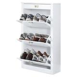 Latitude Run® Wooden 12 Pair Shoe Storage Cabinet Manufactured Wood/Solid Wood in Brown/White | 47 H x 28 W x 10 D in | Wayfair