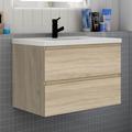 Meuble de salle de bain suspendre avec vasque 2 tiroirs fermeture amortie meuble de rangement bois