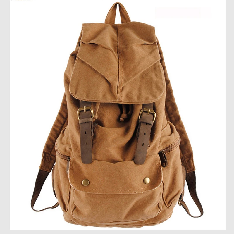 Sac à dos militaire en cuir vintage pour hommes et femmes, sac d'école en toile, sac à dos avec cordon de serrage, sac à dos pour adolescent, mode