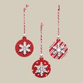 The Holiday Aisle® 3 Piece Jolly Snowflake Wood Disc Holiday Shaped Ornament Set Wood in Brown/Red/White | 2.5 H x 2.25 W x 0.25 D in | Wayfair