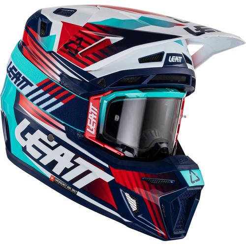 Leatt Moto 8.5 V22 Composite Motocross Helm mit Brille, rot-blau, Größe L