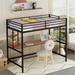 Metal Twin Loft Bed with Desk and Storage Shelves, Space-Saving Twin Loft Bed with Ladders for Boys Girls Teens Kids