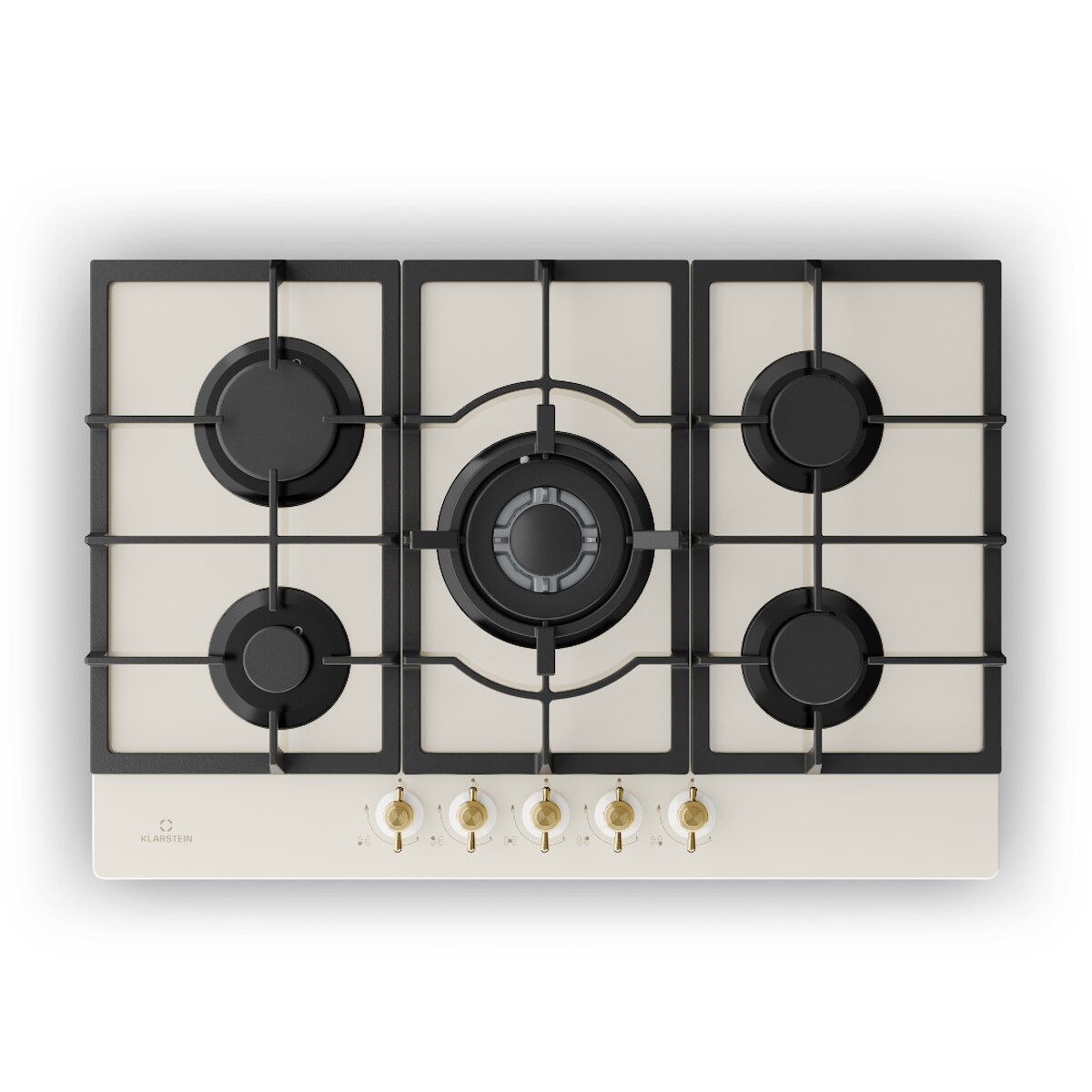 Klarstein Victoria 5 Gaskochfeld 5-flammig Sabaf-Brenner Glaskeramik Retro-Look Creme Image