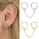 KEYOUNUO – boucles d'oreilles en or et argent pour femmes Double anneau Piercing pompon chaîne