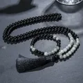 Collier en perles d'onyx labrumen noir pour hommes et femmes chapelet de prière amala bijoux de