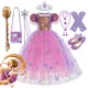 DISNEY-Robe de princesse Raiponce à paillettes pour filles costume de cosplay de carnaval pour