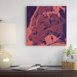 East Urban Home 'New York City' Framed Graphic Art on Wrapped Canvas in Black/Blue/Orange | 26 H x 26 W x 1.5 D in | Wayfair