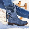 Bottes d'hiver mi-mollet en daim pour femme chaussures De neige chaudes à la mode cuissardes
