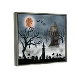 The Holiday Aisle® Halloween Witch Silhouette In Full Moon Haunted House Scene Canvas Wall Art By Grace Popp Canvas in Blue/White | Wayfair