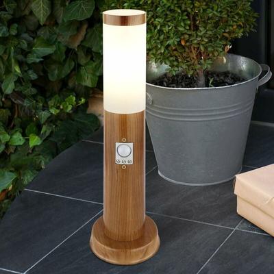 Sockelleuchte mit Bewegungsmelder Holz Optik Außen Standleuchte Pollerleuchte Edelstahl, Kunststoff Image