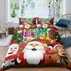 Tbrand Christmas Bedding Set Santa Claus Duvet Cover Super King Size Cartoon Snowman Deer Comforter Cover Elk Xmas Gift Bedspread Cover For Kids Toddler Room Dorm Decorative, Green Red