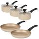 Salter COMBO-8204 Olympus 5-Piece Pan Set, 24/28 cm Fry Pans and 16/18/30 cm Saucepans, Induction Hob Fry Pan, Easy Clean Saucepans with Tempered Glass Lids, Pressed Aluminium, Gold