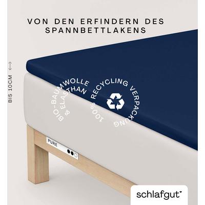 Spannbettlaken SCHLAFGUT "PURE TOPPER in Gr. 90x200, 140x200 oder 180x200 cm, Laken für Topper", blau (blau deep), B:140