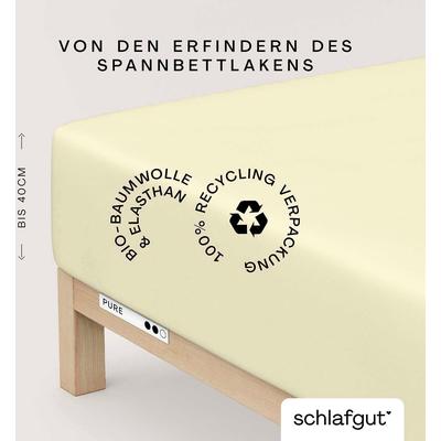 Spannbettlaken SCHLAFGUT "PURE BOXSPRING in Gr. 90x200, 140x200 oder 180x200, für Boxspringbett", gelb (gelb light), B:120-130cm L:200-220cm, Jersey-Elasthan, Obermaterial: 95% Baumwolle, 5% Elasthan, Laken, aus Bio-Baumwolle, für Matratzen bis 40... Image