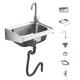 ZYFC 304 Stainless Steel Sink, Single Bowl Kitchen Sinks, Stainless Steel Wall-Mount Hand Sink with Goosneck Faucet, Mini Thick Hanging Art Wash Basin Wall Hung for Garden Restaurant Laundry Backyard
