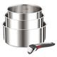 Tefal Ingenio Set of 4 Pieces, 16/18/20 cm Pans + 1 Removable Handle, Induction, Stainless Steel, Stackable, Space Saving, Made in China, Preference On L898S334