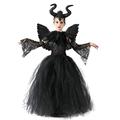 IBTOM CASTLE Maleficent Costume for Kids Girls, Evil Queen Fancy Dress Up Princess Tutu Dress Horns Headband Wings Child Magic Wizard Halloween Cosplay Masquerade Outfit #Black（5pcs） 2-3 Years