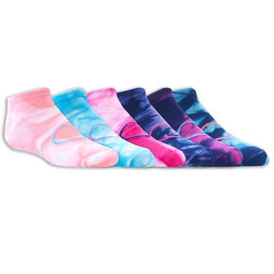 Skechers Girl's 6 Pack Low Cut Tie-Dye Socks | Size Small | Assorted | Poly Blend