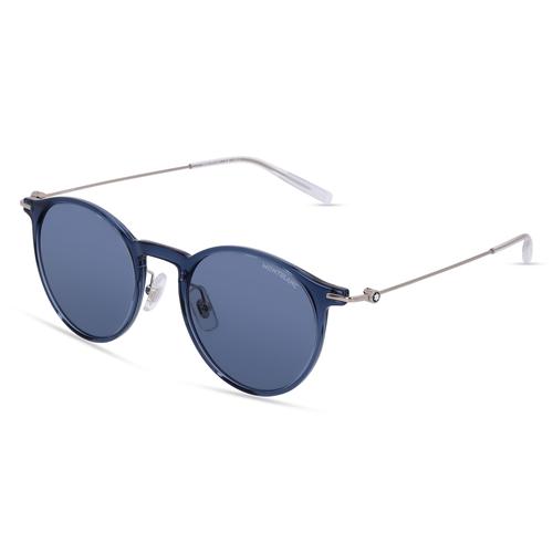 Montblanc MB0097S Herren-Sonnenbrille Vollrand Rund Acetat-Gestell, blau