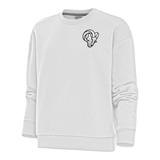 Women's Antigua White Los Angeles Rams Metallic Logo Victory Crewneck Pullover Sweatshirt