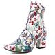 MJIASIAWA Women Square Toe Dress Block Heel Floral Ankle Boots Wedding Wide Fit Elegant Chelsea Boots Zip White Size 6.5 UK/41 Asian