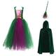 IBTOM CASTLE Winifred Sanderson Costume Sanderson Sisters Costume Kids Girls Witch Skirt Dress + Witch Broom + Hat Halloween Fancy Dress Carnival Outfit Green2 8-10 Years