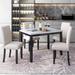 5-Piece Upholstered Wood Dining Room Set Faux Marble Dining Table Set with 4 Dining Chairs, Thicken Cushion&Nailheads Decor