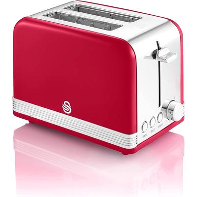 Swan ST19010RN Retro 2 Slice Toaster, 7.1"x10.2"x6.3", Red