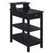 Wooden Frame Side Table with 3 Open Compartments and 1 Drawer, Black
