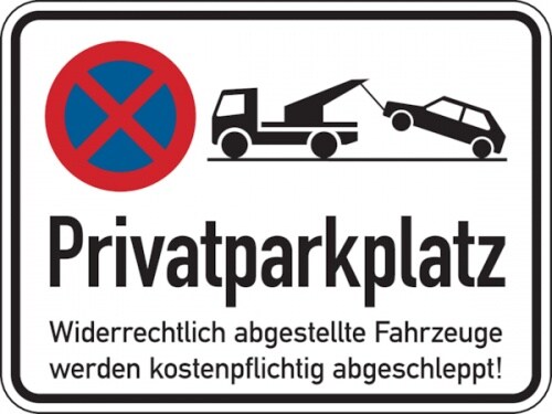 Parkverbotsschild, Privatparkplatz Widerrechtlich abgestellte Fahrzeuge..., Aluverbund - 400 x 300 x 2 mm Aluverbund Image