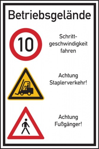Hinweisschild, Betriebsgelände Schrittgeschwindigkeit, Aluverbund - 600 x 900 x 2 mm Aluverbund Image