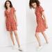 Madewell Dresses | Madewell “Happy Hibiscus” Button-Front Tie-Sleeve Retro Dress, Red-Orange Floral | Color: Orange/Red | Size: 0
