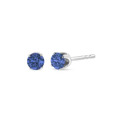 Women's Sterling Silver Round Brilliantcut Blue Diamond Classic 4Prong Stud Earrings by Haus of Brilliance in Blue