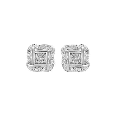 Women's Sterling Silver Roundcut Diamond Accent Swirl Square Knot Stud Earrings by Haus of Brilliance in White