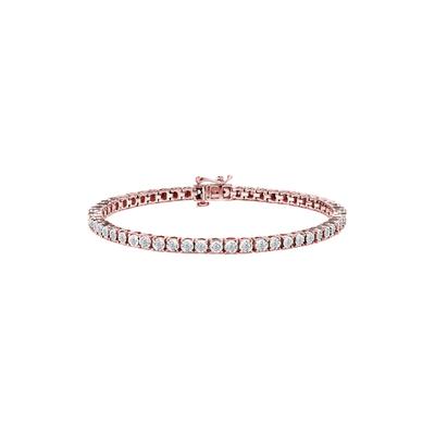 Women's Rose Gold Plated Sterling Silver Miracleset Diamond Round Faceted Bezel Tennis Bracelet 6" by Haus of Brilliance in Rose Gold