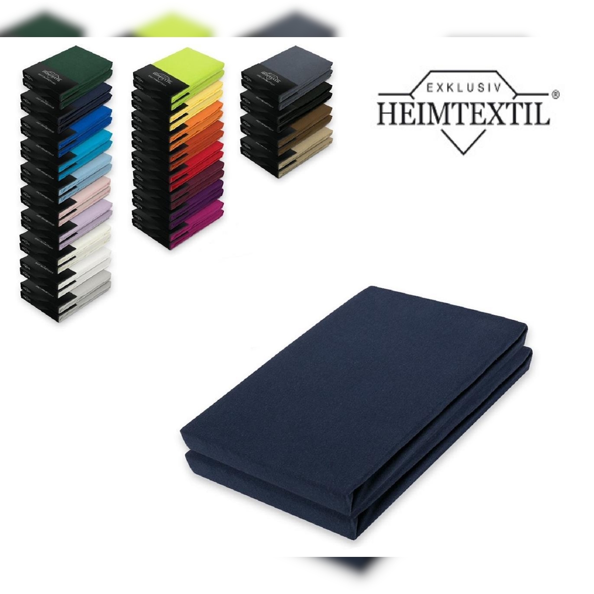 EXKLUSIV HEIMTEXTIL Jersey Spannbettlaken Premium Marke Doppelpack 120 x 200 cm Navyblau Image
