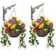 Primrose Premium Large Artificial Outdoor Hanging Baskets With Flowers (Wildflower, Set of 2)