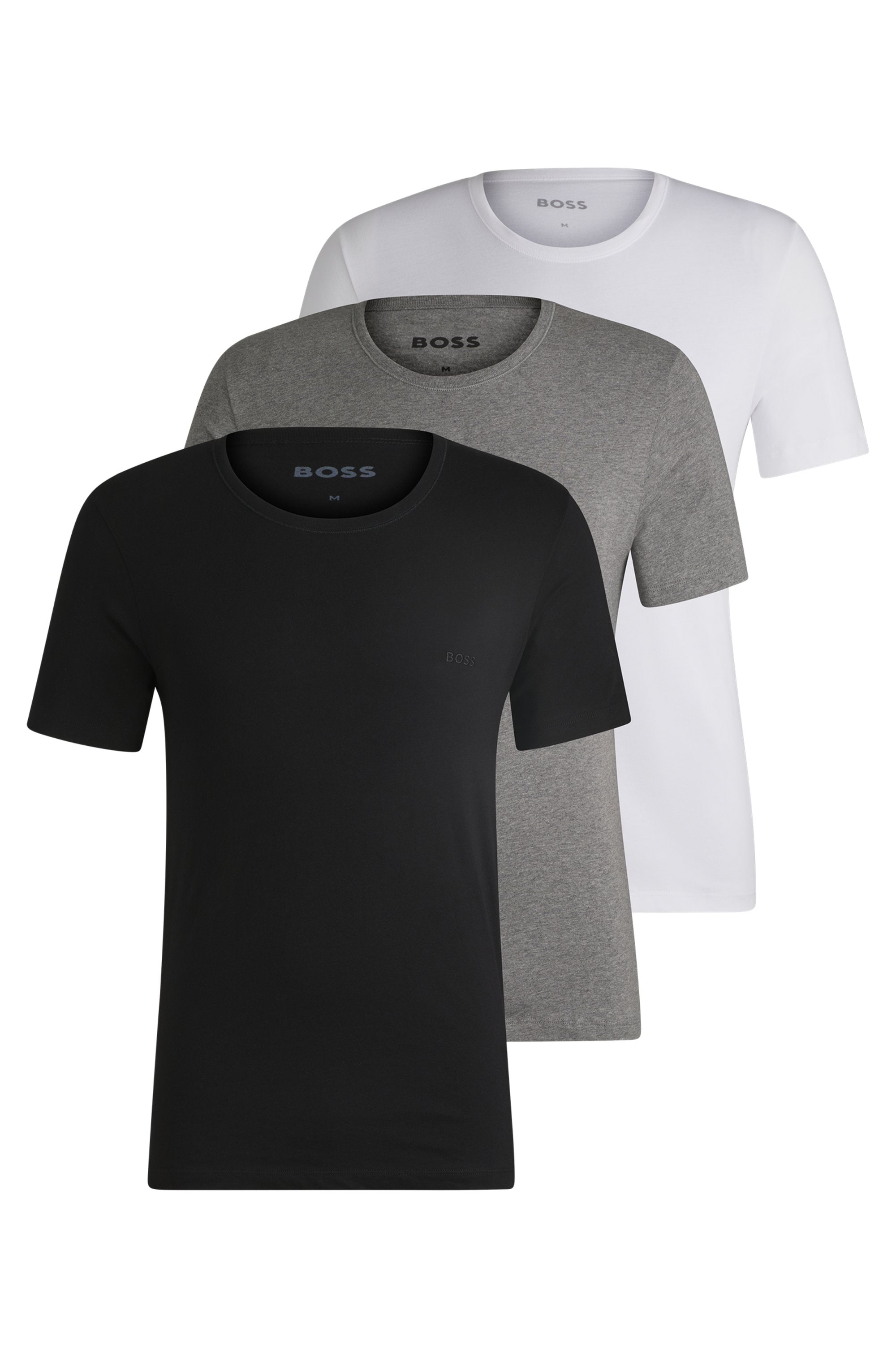 T-Shirt BOSS "Rundhals BOSS ONE", Herren, Gr. L (52), bunt (assorted_pre, pack, grau, meliert, schwarz999), Jersey, Obermaterial: 100% Baumwolle, unifarben, Basic, Rundhals, eingesetzt normaler Saum, Shirts T-Shirt, mit dezentem BOSS Logo-Print