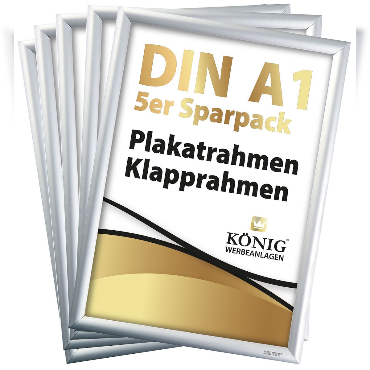 5 Plakatrahmen DIN A1 | 25mm Alu Profil, eckig | silber | Bilderrahmen Klapprahmen Wechselrahmen Posterrahmen | 5er Sparpack | Dreifke® Image