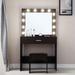 Ebern Designs Chloe-Louise Lighted Mirror Vanity Set w/ Cushioned Stool &/White Finish, Makeup Table in Brown | 55 H x 31.5 W x 15.7 D in | Wayfair