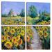 Rosalind Wheeler Painted Sunflowers Field - Floral Canvas Wall Art Print 4 Piece Set in Blue/Green/Yellow | 32 H x 32 W x 1 D in | Wayfair