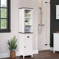 Ebern Designs Calianna Linen Tower Bathroom Cabinet Manufactured Wood in Black/Brown/White | 63 H x 15.75 W x 11.81 D in | Wayfair