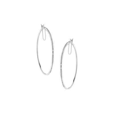 Women's Sterling Silver Diamond Accent Medium D Hoops Earrings by Haus of Brilliance in White