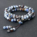 Bracelets de prière perlés en pierre de feu bleu foncé collier fait main 108 Mala Long collier