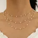 Collier Ras du Cou en Perles Multicouches pour Femme et Fille Style Bohème Bijoux en Or Pendentif