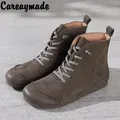 Careaymade – bottes courtes en cuir véritable pour femmes nouvelles chaussures rétro de style