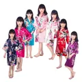 Robe Kimono en Satin pour Fille Vêtements de Nuit Motif de Fleur de Paon pour Spa Cadeau de