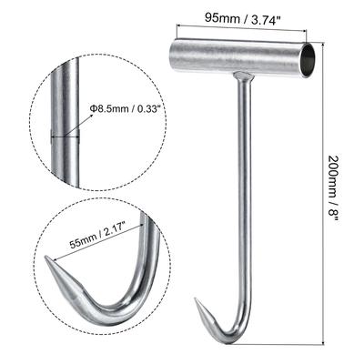 8"(200mm) T-Handle Meat Boning Hook, Galvanized T Hooks for Butcher 3Pcs - Silver Tone