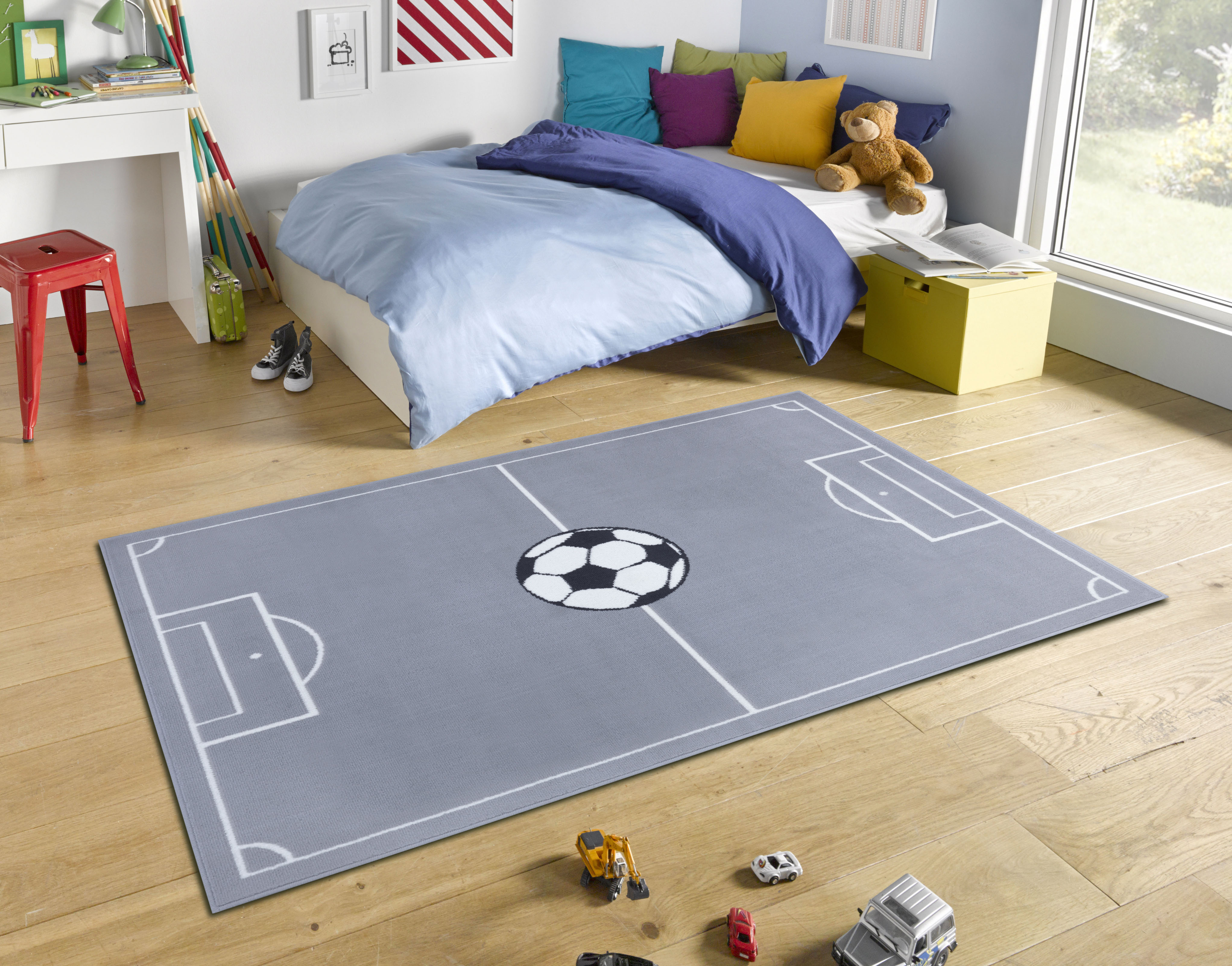 Teppich HANSE HOME "Estadio", grau (grau, schwarz), B:160cm H:8mm L:220cm, Polypropylen (PP), Teppiche, Kinderteppich, Spielteppich, Spielunterlage, Fußball, Kinderzimmer Image