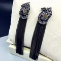 Boucles d'oreilles Vintage en strass pour femmes bijoux de fête chaînes noires longues